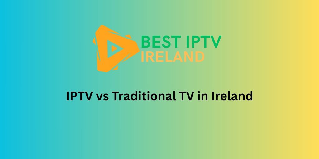 A split image comparing a traditional satellite dish and coaxial cable setup (Traditional TV) on one side with a modern streaming stick (IPTV) connected to a TV on the other.