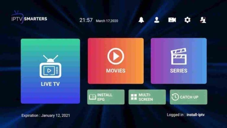 IPTV Smarters loading screen showing channels and VOD downloading/syncing.