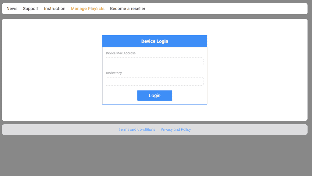 IBO Player ya Smart TV ki Device Login screen: Mac Address aur Device Key enter karne ke liye.
